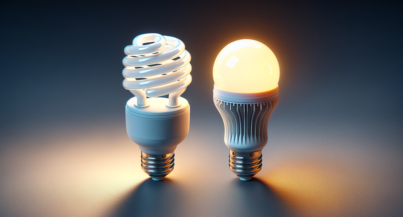 Comparación entre bombillas fluorescentes compactas y bombillas LED de bajo consumo.
