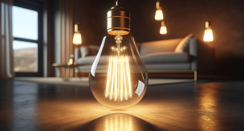 Imagen de bombillas de filamentos LED decorativas iluminando el ambiente con un diseño elegante y sofisticado.