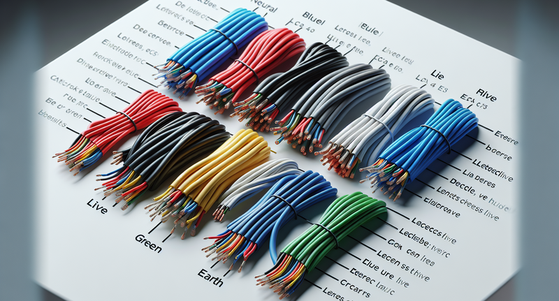Representación gráfica de distintos colores de cables eléctricos y su significado en instalaciones.