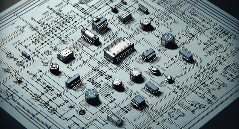 Imagen ilustrativa de un esquema eléctrico mostrando la representación gráfica de un circuito eléctrico con componentes electrónicos interconectados.