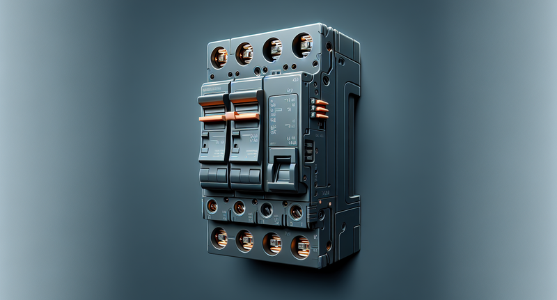 Imagen ilustrativa de un disyuntor eléctrico, dispositivo de protección que interrumpe el flujo de corriente eléctrica en caso de cortocircuitos o sobrecargas, evitando posibles accidentes y daños en el sistema eléctrico.