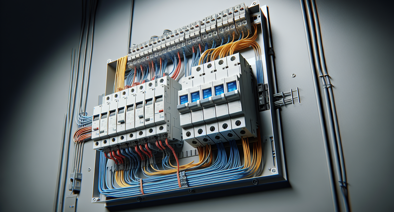 ``Imagen de un disyuntor eléctrico instalado en un panel eléctrico, con cables conectados y funcionando correctamente.``