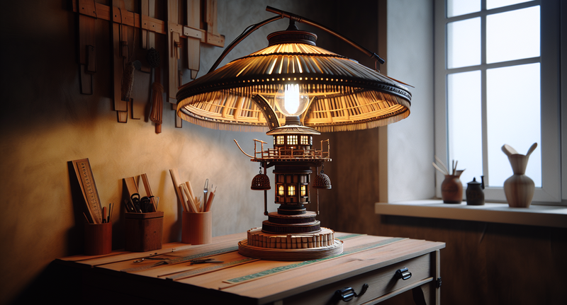 Lámpara artesanal hecha a mano con materiales reciclados para iluminar tu hogar con estilo único y original.