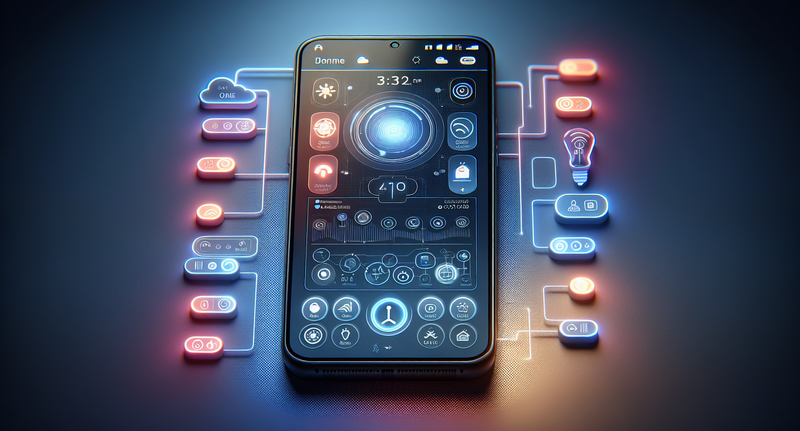Imagen de teléfono inteligente con la aplicación Philips Hue abierta mostrando diversas opciones de control de iluminación