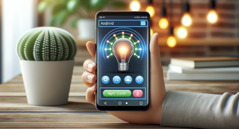 Imagen de teléfono inteligente con pantalla mostrando control de luces Philips Hue a través de aplicación en Android
