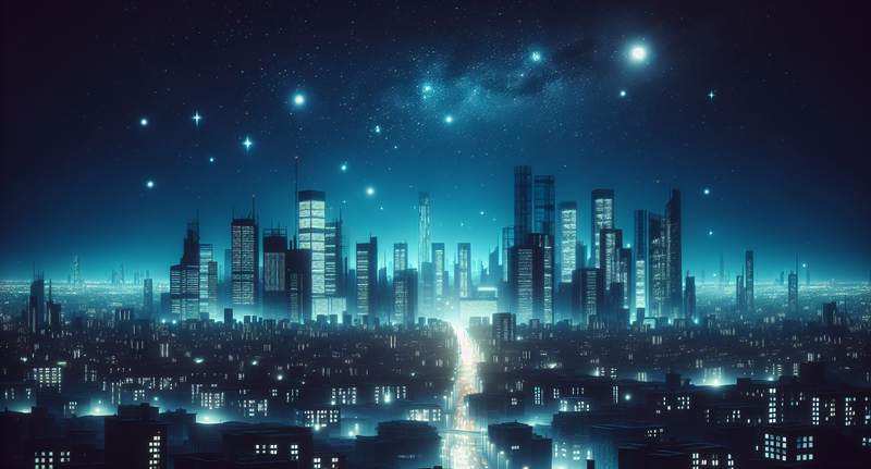 Imagen ilustrativa de una ciudad con exceso de luz artificial en la noche y estrellas en el cielo oscuro