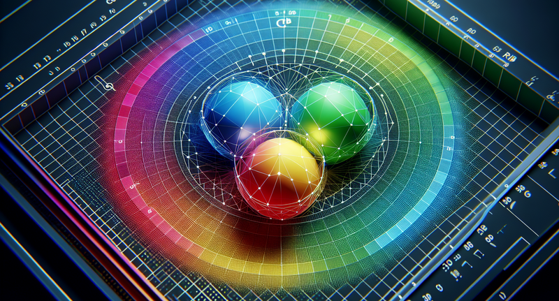 Imagen ilustrativa del sistema de color RGB con las tres luces primarias y los diferentes tonos que se pueden crear. Representación visual de la teoría y aplicación del modelo de color RGB en la pantalla digital.